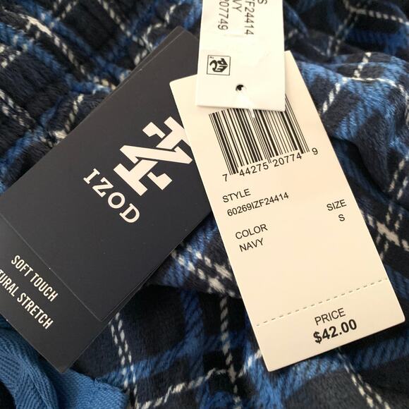 Bundle of 3 - Izod Mens Pajama Pants NWT Sz. Small Blue Plaid & Stripes Pockets - Picture 15 of 16